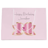 Roze Glam Bow met een Center Edelsteen Verjaardag Groot Cadeauzakje (Voorkant)