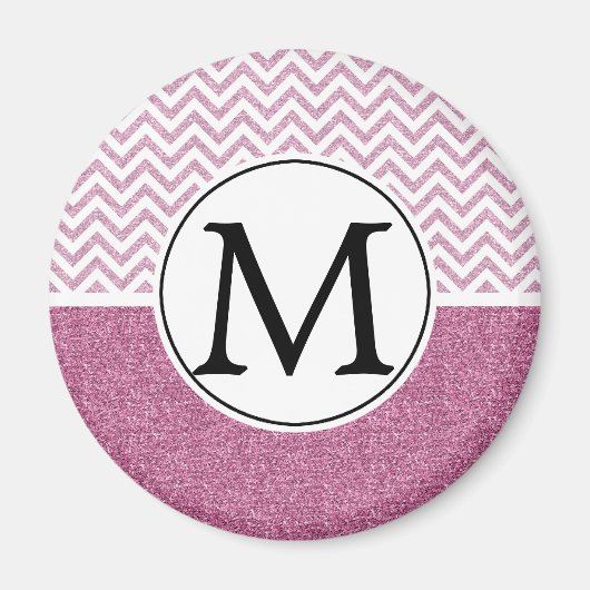 Roze Glam Faux Glitter Chevron Magneet (Voorkant)