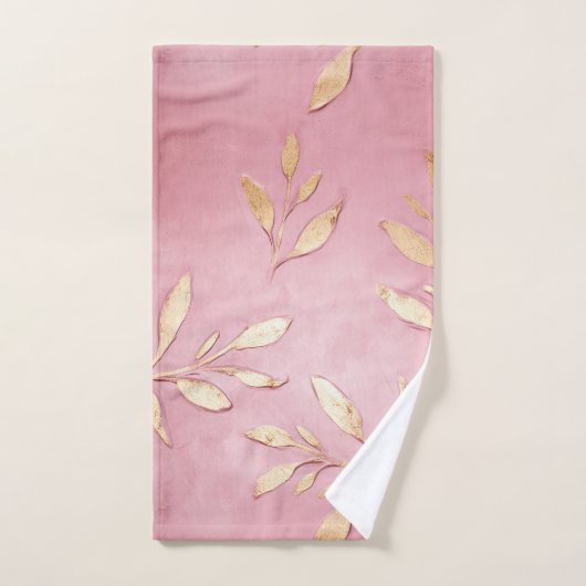 Roze Glam Gouden Bladeren Bad Handdoek (Handdoek)
