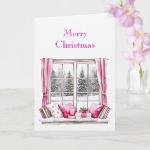 Roze Glam Kerstbomen Ramen Kaart