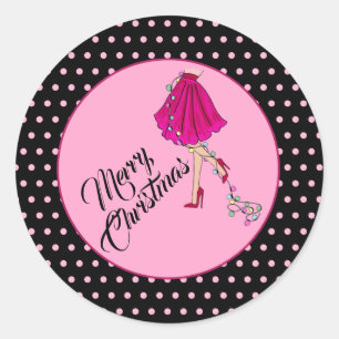 Roze Glam Kerstmis Ronde Sticker