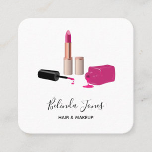 Roze Glam Lipstick & Nagellak Schoonheidsthema Vierkante Visitekaartje