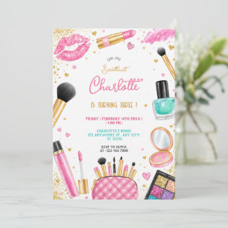 Roze Glam Make-up Verjaardagsfeest Meisje Chic Kaart