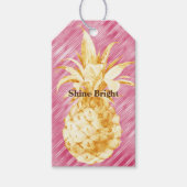 Roze Glam Stripes Goud Tropische Ananas Cadeaulabel (Voorkant)