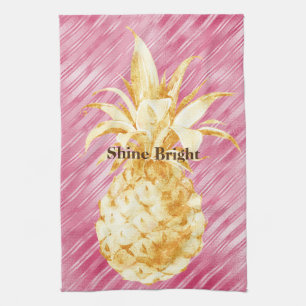 Roze Glam Stripes Goud Tropische Ananas Theedoek