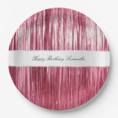  Roze Glam Tinsel Stripes Papieren Bordje (Voorkant)