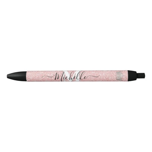 Roze Glamour Monogram Kroon Douane Handtekening Pe Zwarte Inkt Pen (Voorkant)
