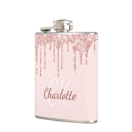 Roze glans roosgoud monogram naam heupfles (Links)