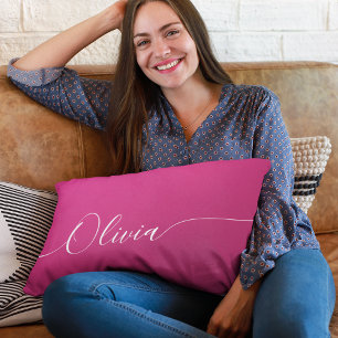 Roze Glans Wit Calligrafie Naam Kussen