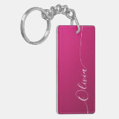 Roze glans Witte Elegante Calligrafie Script Naam Sleutelhanger (Voorkant Links)