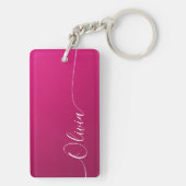 Roze glans Witte Elegante Calligrafie Script Naam Sleutelhanger (achterkant)