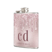 Roze glansdruppels monogram naam heupfles (Links)