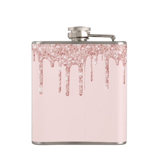 Roze glansroze gouden monogram naam heupfles (Achterkant)