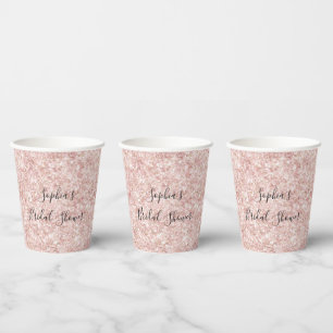 Roze Glanzende Glitter Bruiloft Feest Papieren Bekers