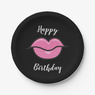 Roze Glanzende Lippen Schoonheid Make-up Verjaarda Papieren Bordje