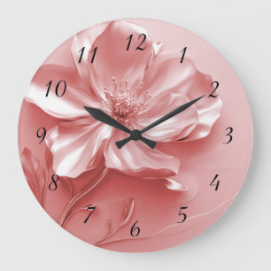 Roze glanzende metalen 3D-bloem Grote Klok