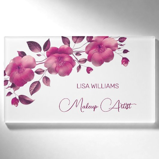 Roze glanzende metalen bloem naambadge (Voorkant)