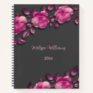Roze glanzende metalen bloemen notitieboek