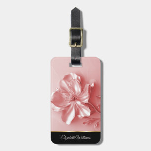 Roze Glanzende Metallic Flower Bagagelabel