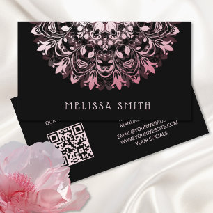 Roze Glanzende Metallic Zwart Mandala Visitekaartje