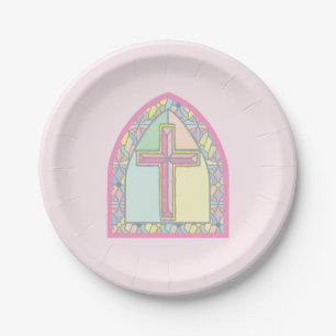 Roze Glas in lood Eerste Gemeenschap Papieren Bordje