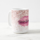 Roze glazen glitz glitter lips koffiemok (Voorkant links)