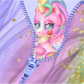 Roze glazen pasta White Unicorn Peek-A-Boo Zipper Sticker (Voorkant)