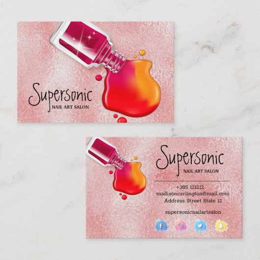 Roze glazen textuur poolnagellak visitekaartje (Voorkant / Achterkant)