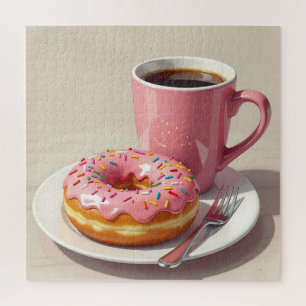 Roze Glazuur Donut en Koffie Legpuzzel