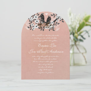 Roze glazuur vintage liefdesvogel trouwuitnodiging kaart
