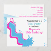 Roze Glijbaan Zwembad Zwemfeest Meisjes Uitnodigin Kaart (Voorkant / Achterkant)