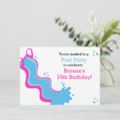 Roze Glijbaan Zwembad Zwemfeest Meisjes Uitnodigin Kaart (Staand voorkant)