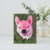 Roze glimlachende hond briefkaart (Staand voorkant)