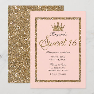 Roze glinsterende gouden glitter Sweet 16 prinsess Kaart