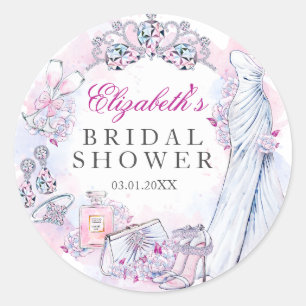Roze glinsterende kristallen krans bruidsfeest sti ronde sticker