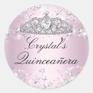 Roze glinsterende tiara sterren Quinceanera sticke Ronde Sticker