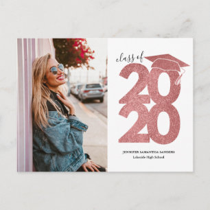 Roze Glitter 2020 Afstuderen Aankondiging Briefkaart