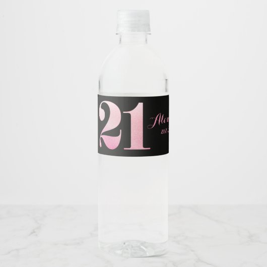 Roze Glitter 21e verjaardagsfeestje Waterfles Etiket (Voorkant)