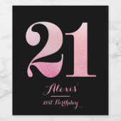 Roze Glitter 21e verjaardagsfeestje Wijn Etiket (Enkel label)