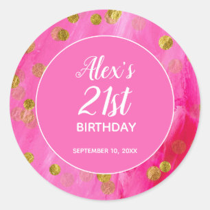 Roze Glitter 21e Verjaardagsnaam Ronde Sticker