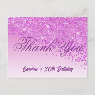 Roze Glitter, 30e Verjaardag Bedankt Briefkaart