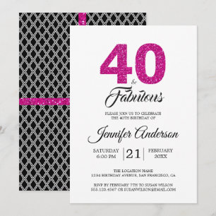 Roze Glitter 40 en Fabulous   40e verjaardag Kaart