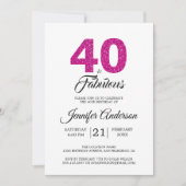 Roze Glitter 40 en Fabulous | 40ste verpartijfeest Kaart (Voorkant)