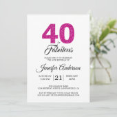 Roze Glitter 40 en Fabulous | 40ste verpartijfeest Kaart (Staand voorkant)