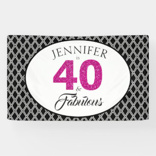 Roze Glitter 40 en Fabulous Custom 40th Birthday Spandoek