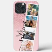 Roze glitter 4 collage foto monogram Case-Mate iPhone case (Achterkant)
