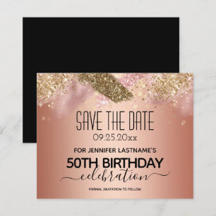 Roze Glitter 50th Birthday Save the Date Budget