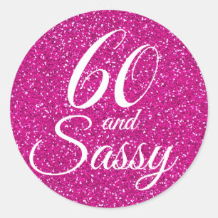 Roze Glitter 60 en Sassy 60th Birthday Ronde Sticker