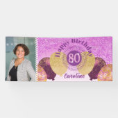 Roze glitter 80e verjaardag & ballonnen Banner (Horizontaal)