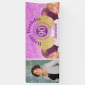 Roze glitter 90e verjaardag & ballonnen Banner (Verticaal)